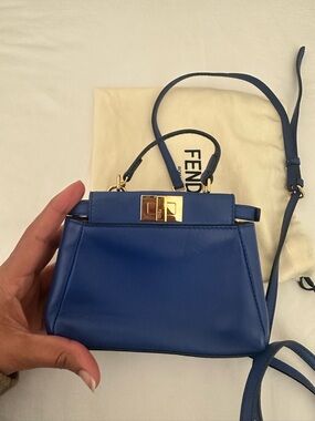 Fendi Royal Blue Leather Mini Top-Handle Bag with Gold Hardware